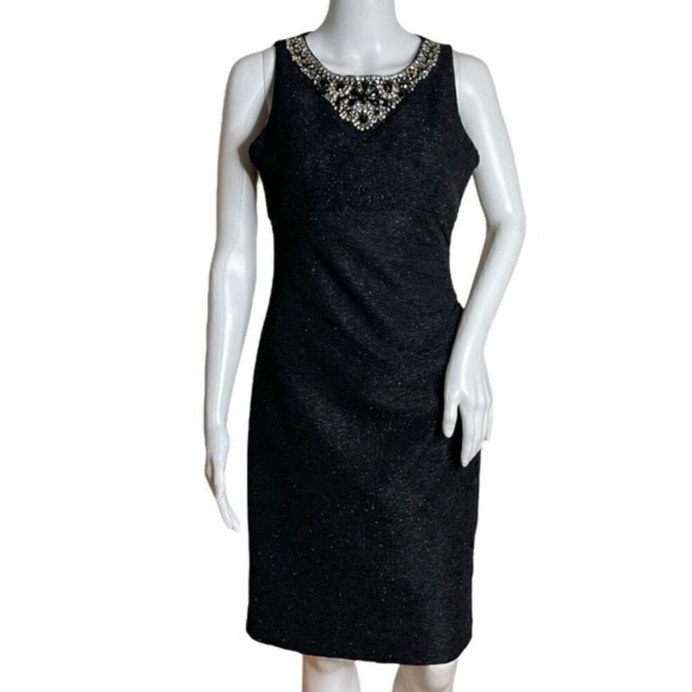 Eliza J 10 Beaded Neck Sleeveless Sheath Dress Black Sparkle Knee Length NYE